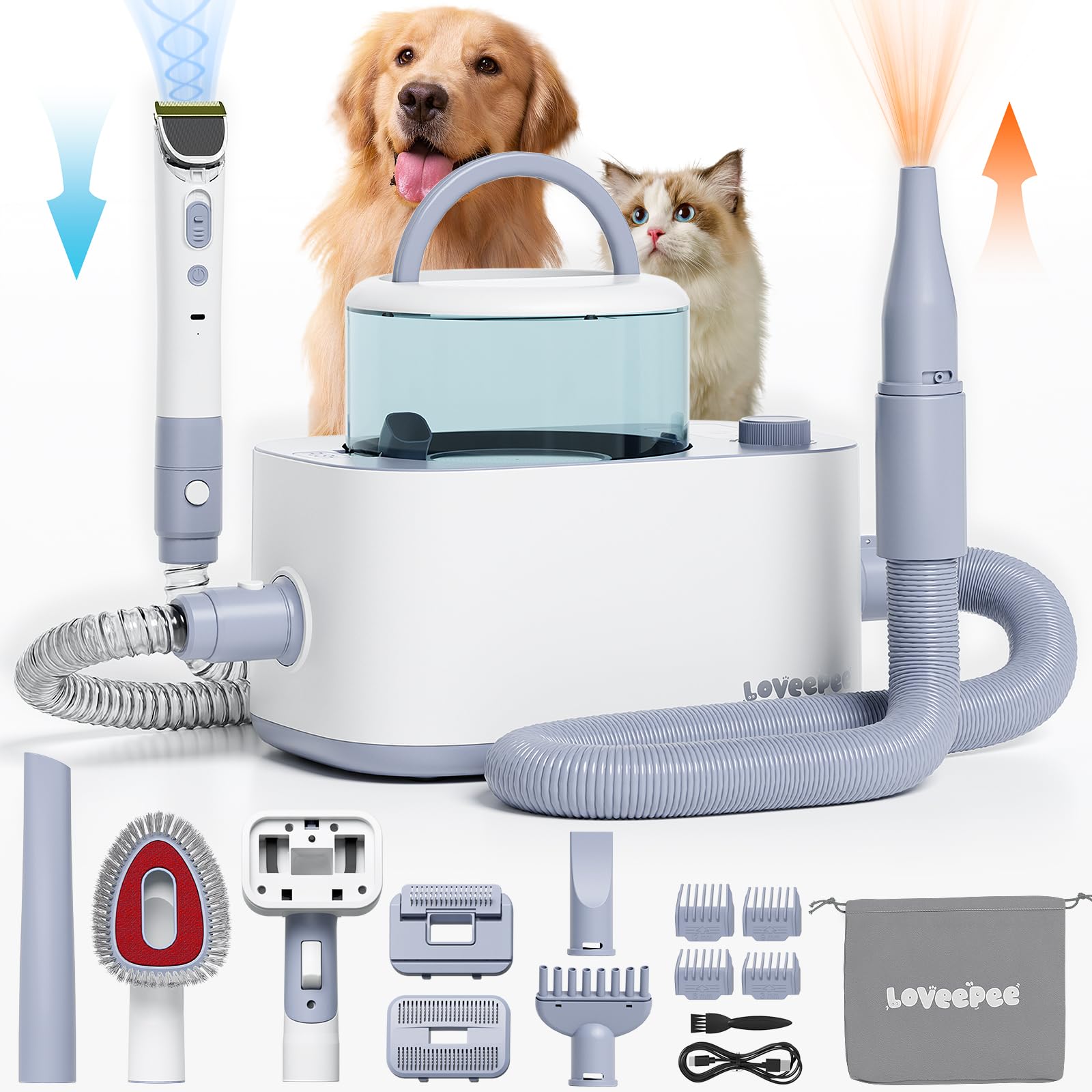 9-in-1 Pet Grooming Vacuum Kit — Built-in Hair Dryer, 3L Dust Box